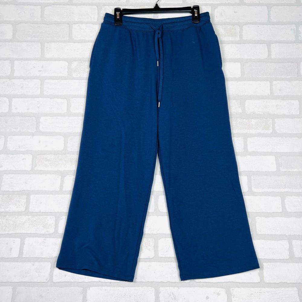Blue Wide Leg Cropped Sweatpants Drawstring Lounge Pants Women Size S by Joyspun